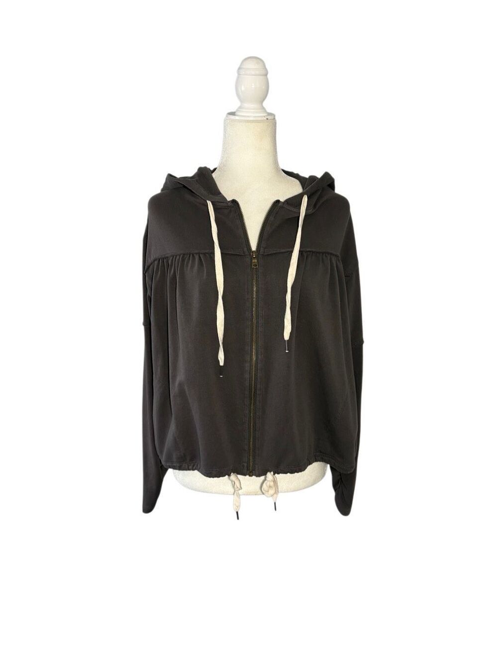 Young Fabulous & Broke loose cropped fit gray full zip hoodie with pleated front